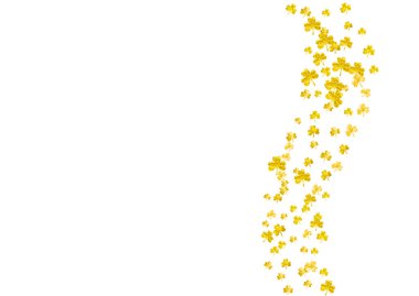 Aziz Patrick Günü geçmişi yoncalı. Şanslı folyo konfetisi. Yonca yapraklarından parlak bir çerçeve. Özel iş teklifi şablonu, afiş, broşür. Tatil Aziz Patrick Günü arkaplanı.