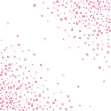 İzole edilmiş arka planda noktalı düğün simleri konfetisi. Işıltılı ve parıltılı parlak pullar. Parti davetiyesi, etkinlik afişi, ilanı, doğum günü kartı için pembe düğün simli tasarım.