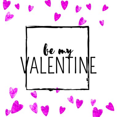 Pembe kalpli sevgililer günü kartı. 14 Şubat. Sevgililer Günü kartı şablonu için vektör konfetisi. Grunge el çizimi dokusu. Poster, hediye çeki ve afiş için aşk teması.