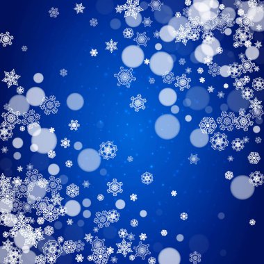 Beyaz kar taneleri ve ışıltılarıyla Noel arkaplanı. Kış satışları, yeni yıl ve Noel arkaplanı parti davetiyeleri, afişler, hediye kartları, perakende teklifleri. Kar yağıyor. Soğuk kış arkaplanı.