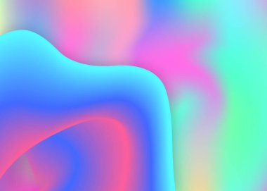 Sıvı dinamiği. Modern modayla birlikte holografik 3d arkaplan. Canlı gradyan örgüsü. Güzel davet, dergi şablonu. Sıvı şekilli ve elementli akışkan dinamik arkaplan.