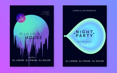 Yaz müzik seti. Kadınsı trans konser afişi. Elektronik ses. Gece dansı yaşam tarzı tatili. Akışkan holografik gradyan şekil ve çizgi. Yaz müziği için afiş ve broşür.