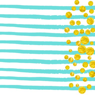 Turkuaz şeritli altın parıltılı konfeti. Işıltılı ve parıltılı parlak pullar. Parti davetiyesi, afiş, afiş, doğum günü kartı için altın parıltılı konfeti şablonu..