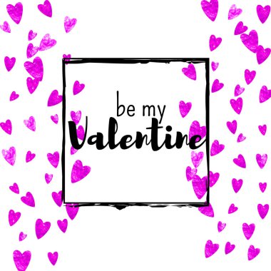 Pembe kalpli sevgililer günü kartı. 14 Şubat. Sevgililer Günü kartı şablonu için vektör konfetisi. Grunge el çizimi dokusu. Poster, hediye çeki ve afiş için aşk teması.