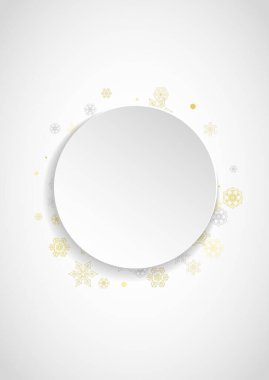 Dikey beyaz kağıtta yeni yıl karı. Altın parıltılı kar taneleri. Noel ve Yeni Yıl kar arka planda yağıyor. Sezon satışları, özel teklifler, afişler, kartlar, parti davetiyeleri, broşürler..