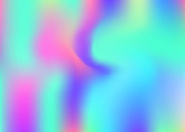 Soyut arkaplan hologramı. Gökkuşağı gradyanı arkaplan ve hologram. 90 'lar, 80' ler modası. Broşür, pankart, duvar kağıdı, mobil ekran için Pearlescent grafik şablonu.