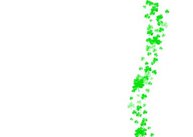 Aziz Patrick Günü için yonca arka planı. Şanslı folyo konfetisi. Yonca yapraklarından parlak bir çerçeve. Hediye kuponları, kuponlar, reklamlar, etkinlikler için şablon. Dekoratif yonca arkaplanı.