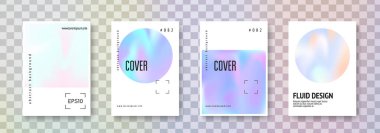 Holografik pilot seti. Soyut arka planlar. Gradyan örgülü Memphis holografik broşürü. 90 'lar, 80' ler modası. Pankart, sunum, pankart, broşür için yanardöner grafik şablonu.