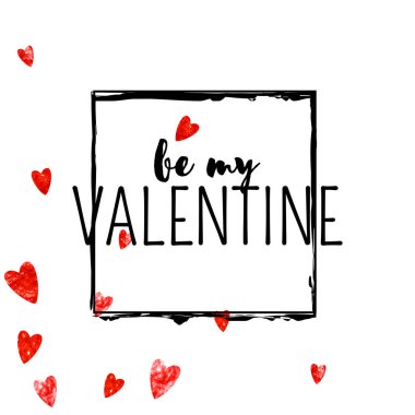 Kırmızı kalpli sevgililer günü kartı mı? 14 Şubat. Sevgililer Günü kartı şablonu için vektör konfetisi. Grunge el çizimi dokusu. Poster, hediye çeki ve afiş için aşk teması.