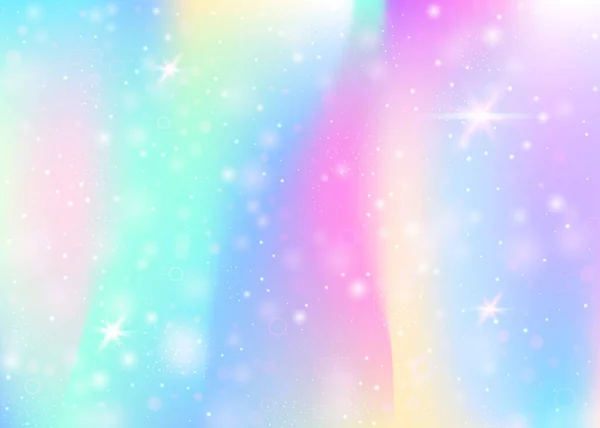 有彩虹网的童话背景 公主色的液体宇宙旗帜 具有全息图的幻想梯度背景 全景童话背景 闪烁着神奇的火花 星光和模糊的光芒 — 图库矢量图片