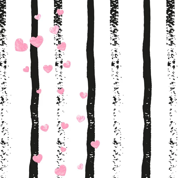 Confettis Roses Paillettes Avec Des Coeurs Sur Rayures Noires Paillettes — Image vectorielle