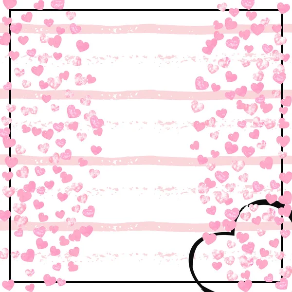 在粉色条纹上有红心的华丽的婚纱 掉落的亮晶晶的亮片 设计配以粉色婚纱的贺卡 — 图库矢量图片