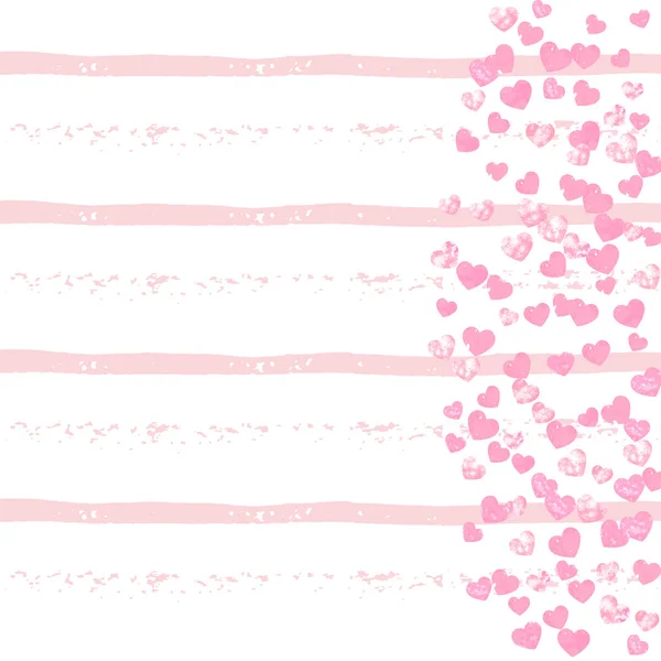 ピンクの輝きの心は白い縞で告白します 金属のシマーでランダムな落下スパンコール グリーティングカード ブライダルシャワーと日付の招待を保存するためのピンクの輝きの心を持つテンプレート — ストックベクタ