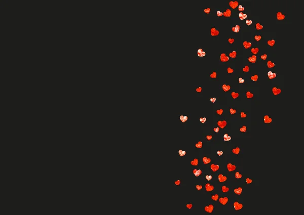 Tarjeta San Valentín Con Corazones Purpurina Roja Febrero Vector Confetti — Vector de stock