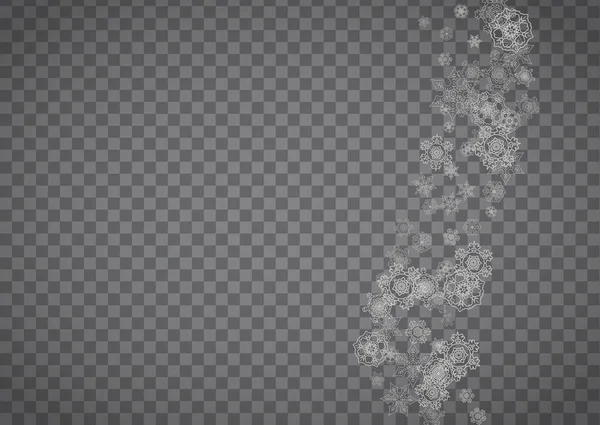 Vereinzelte Schneeflocken Auf Transparentem Grauen Hintergrund Silberner Glitzerschnee Horizontales Weihnachts — Stockvektor