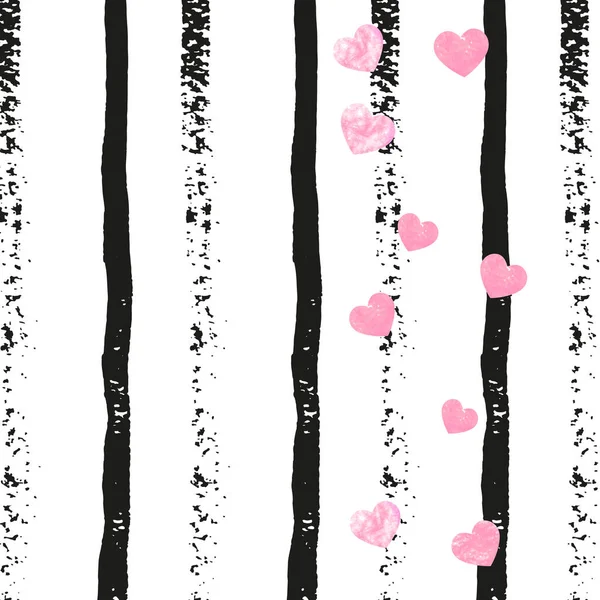 Wedding Glitter Confetti Hearts Black Stripes Falling Sequins Glossy Sparkles — Stock Vector