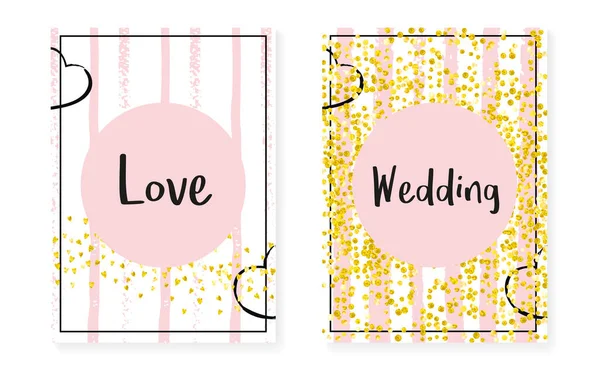 Tarjeta Ducha Nupcial Con Puntos Lentejuelas Conjunto Invitación Boda Con — Vector de stock