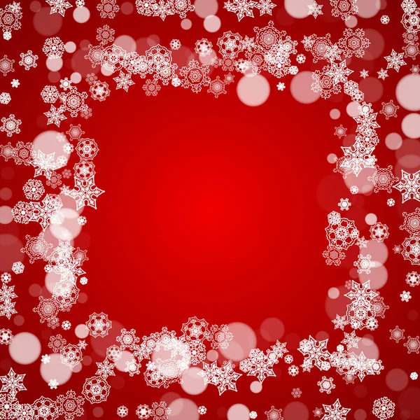 Frontera Navideña Con Copos Nieve Blancos Sobre Fondo Rojo Colores — Vector de stock