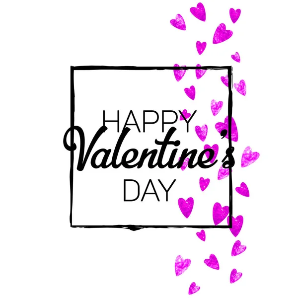 情人节卡片上有粉色闪光的心 2月14日情人节卡片模板的向量Confetti 手绘手绘纹理 特价商品 传单的爱情主题 — 图库矢量图片