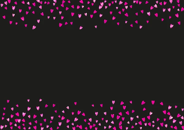 Heart Border Achtergrond Met Roze Glitter Valentijnsdag Vectorconfetti Handgetekende Textuur — Stockvector