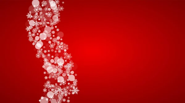 Fond Noël Avec Des Flocons Neige Blancs Sur Fond Rouge — Image vectorielle