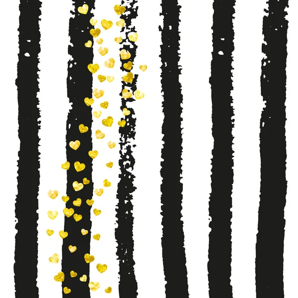 Bruiloft Glitter Confetti Met Hart Zwarte Strepen Glanzende Willekeurige Vallende — Stockvector