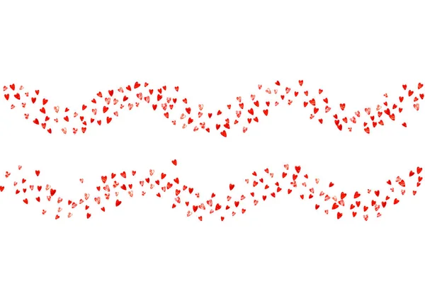 Серцевий Кордон Валентинів День Червоним Блиском Лютого Вектор Конфетті Шаблону — стоковий вектор