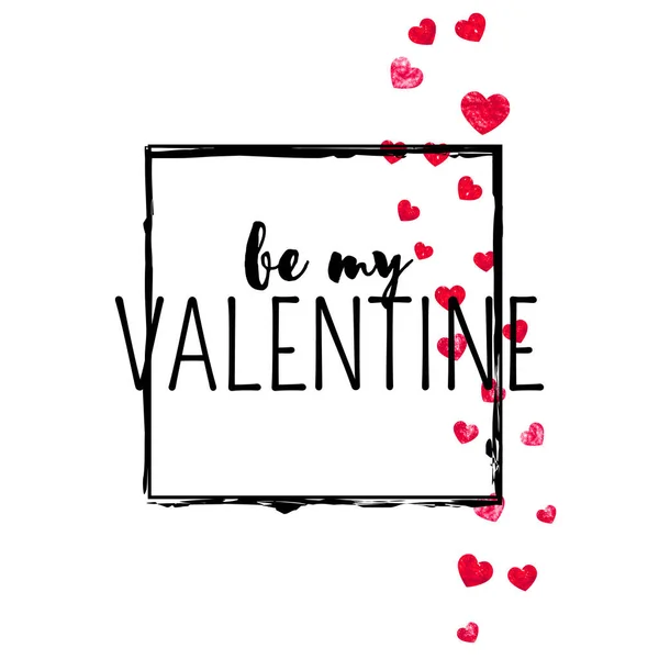 赤い輝きの心を持つバレンタインデーカード 2月14日 バレンタインデーカードテンプレート用ベクトルコンフェッティ 手描きの質感をグランジ ギフト券 バウチャー イベントのための愛のテーマ — ストックベクタ