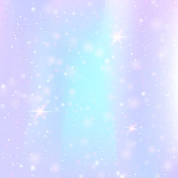 虹色のメッシュで魔法の背景 プリンセスカラーのガーリッシュ宇宙バナー ホログラムでファンタジーグラデーションの背景 妖精の輝きとホログラフィックな魔法の背景 星とぼかし — ストックベクタ