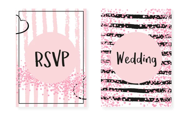 Весільна Душова Картка Крапками Блискітками Весільний Набір Запрошень Рожевим Блиском — стоковий вектор