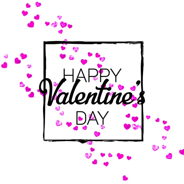 ピンクの輝きの心を持つバレンタインデーカード 2月14日 バレンタインデーカードテンプレート用ベクトルコンフェッティ 手描きの質感をグランジ チラシのテーマを愛し 特別なビジネスオファー プロモーション — ストックベクタ