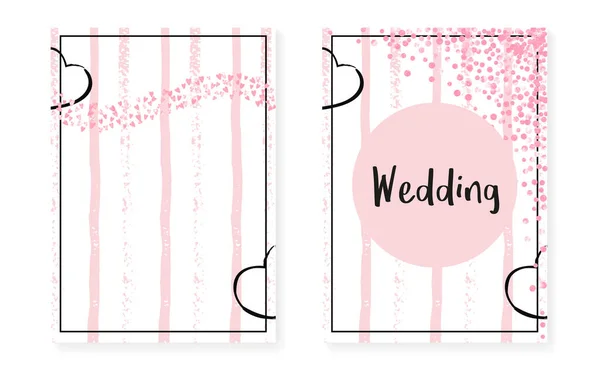 Wedding Set Dots Sequins Bridal Shower Invitation Card Pink Glitter — Stock Vector