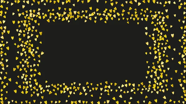 Frontera San Valentín Con Destellos Brillo Oro Febrero Vector Confetti — Vector de stock