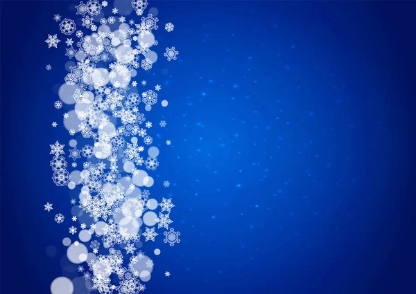 Sněhové Vločky Padající Modré Pozadí Jiskry Vánoční Novoroční Horizontální Téma — Stockový vektor