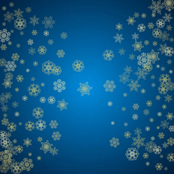 Neve Capodanno Sfondo Blu Fiocchi Neve Scintillanti Oro Natale Capodanno — Vettoriale Stock
