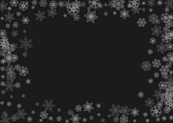 Silver Snowflakes Frame Black Background Horizontal Shiny Christmas New Year — Stock Vector