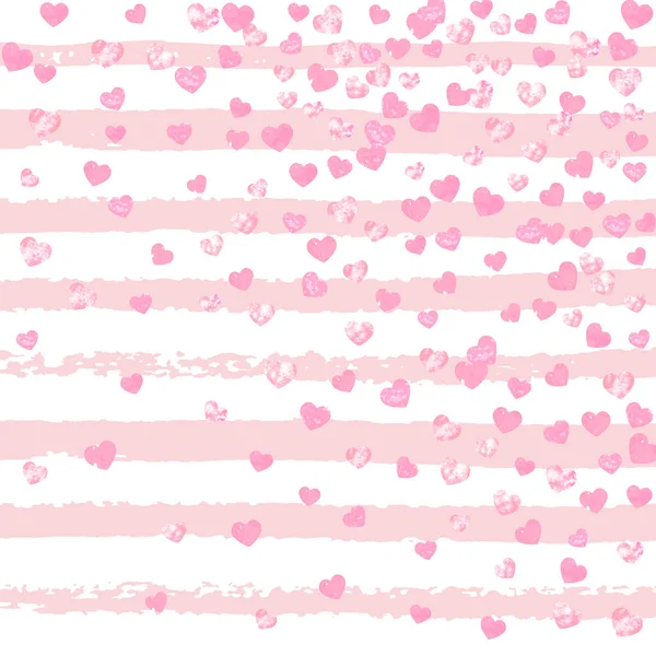 ピンクのストライプの心を持つ結婚式の輝きのコンフェッティ 光沢のある輝きのあるスパンコールを落下 パーティー招待状 ブライダルシャワーのためのピンクの結婚式の輝きとデザインと日付の招待を保存 — ストックベクタ
