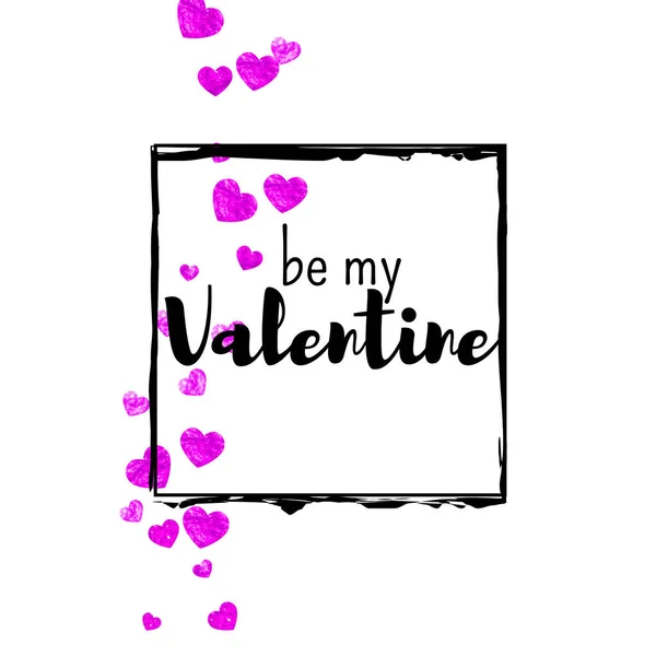 Tarjeta San Valentín Con Corazones Purpurina Rosa Febrero Vector Confetti — Vector de stock