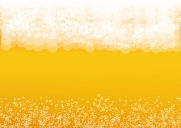 啤酒泡沫背景与现实的泡沫 酒吧和酒吧菜单设计 横幅和传单用清凉液体饮料 黄色水平啤酒泡沫背景 一品脱金银花或啤酒 — 图库矢量图片