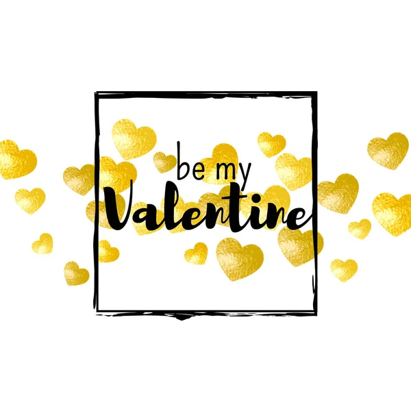 Tarjeta San Valentín Con Corazones Brillo Dorado Febrero Vector Confetti — Archivo Imágenes Vectoriales