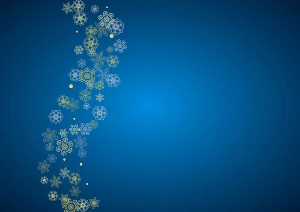 Marco Año Nuevo Con Copos Nieve Dorados Sobre Fondo Azul — Vector de stock