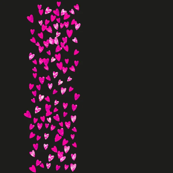 ピンクの輝きの心とバレンタインデーの境界線 2月14日 バレンタインデーボーダーテンプレート用ベクトルコンフェッティ 手描きの質感をグランジ バウチャー 特別なビジネス広告 バナーのための愛のテーマ — ストックベクタ
