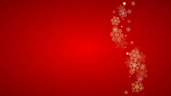 红色背景的圣诞雪 冬季横幅 优惠券 派对活动的闪亮框架 圣诞老人的颜色与金色的圣诞雪 假日的水平落雪 — 图库矢量图片