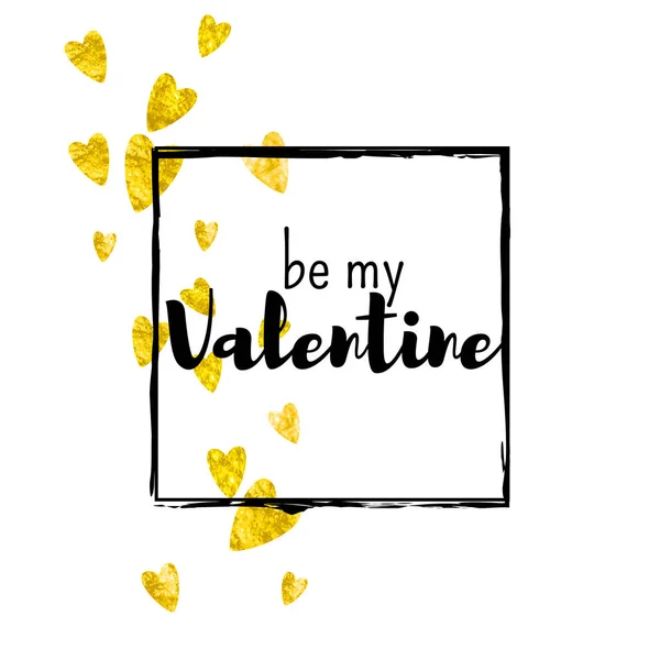 Tarjeta San Valentín Con Corazones Brillo Dorado Febrero Vector Confetti — Archivo Imágenes Vectoriales