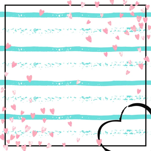 Glitter Confetti Rosa Com Corações Listras Turquesa Lantejoulas Queda Aleatória —  Vetores de Stock