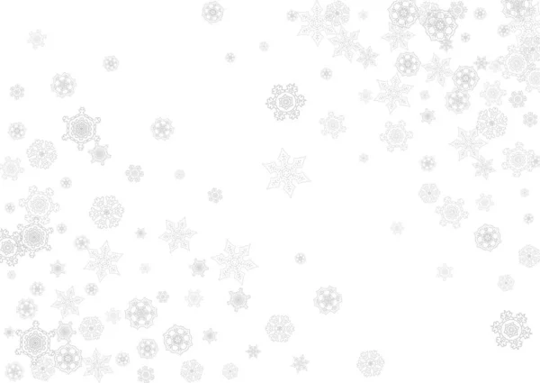 白地に雪が降る 水平クリスマスと幸せな新年のテーマ バナー ギフトカード パーティー招待状 パートナーの褒め言葉や特別なビジネスオファーのための銀の落下雪片 — ストックベクタ