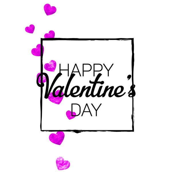 Tarjeta San Valentín Con Corazones Purpurina Rosa Febrero Vector Confetti — Vector de stock