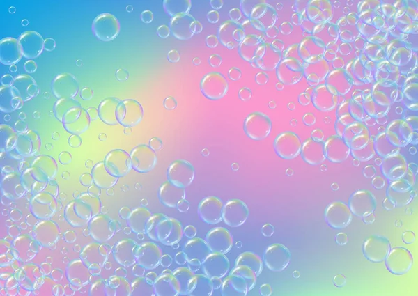 Soap Foam Gradient Background Realistic Water Bubbles Cool Rainbow Colored — Stock Vector