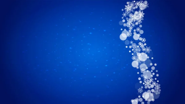 Christmas Frame Falling Snow Blue Background Sparkles Horizontal Christmas Frame — Stock Vector
