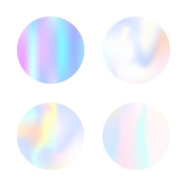 Holografik soyut arkaplanlar ayarlandı. Gradyan örgülü renkli holografik arkaplan. 90 'lar, 80' ler modası. Pankart, uçucu, kapak, mobil arayüz, web uygulaması için yanardöner grafik şablonu.